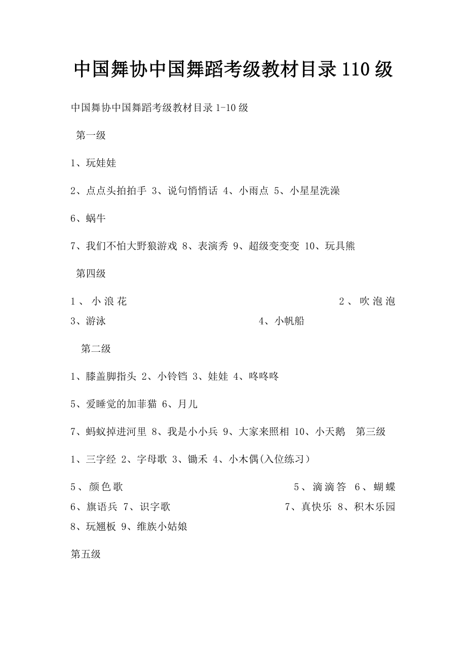 中国舞协中国舞蹈考级教材目录110级.docx_第1页