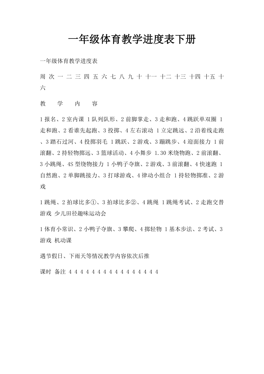 一年级体育教学进度表下册.docx_第1页