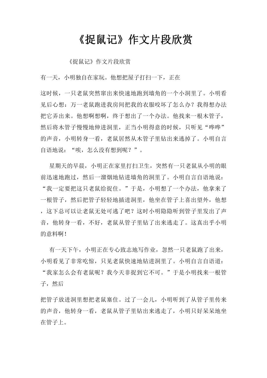 《捉鼠记》作文片段欣赏.docx_第1页