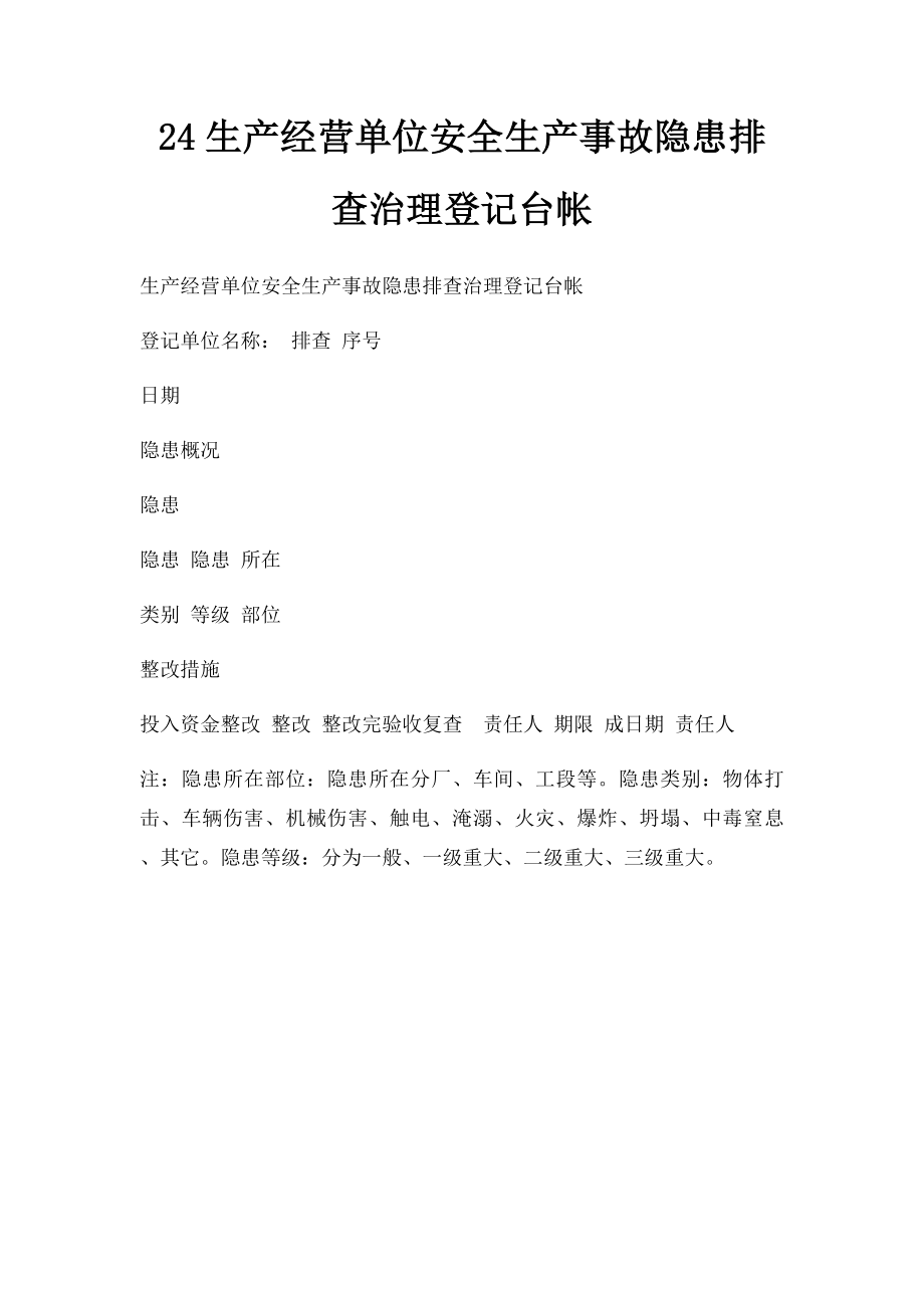 24生产经营单位安全生产事故隐患排查治理登记台帐.docx_第1页