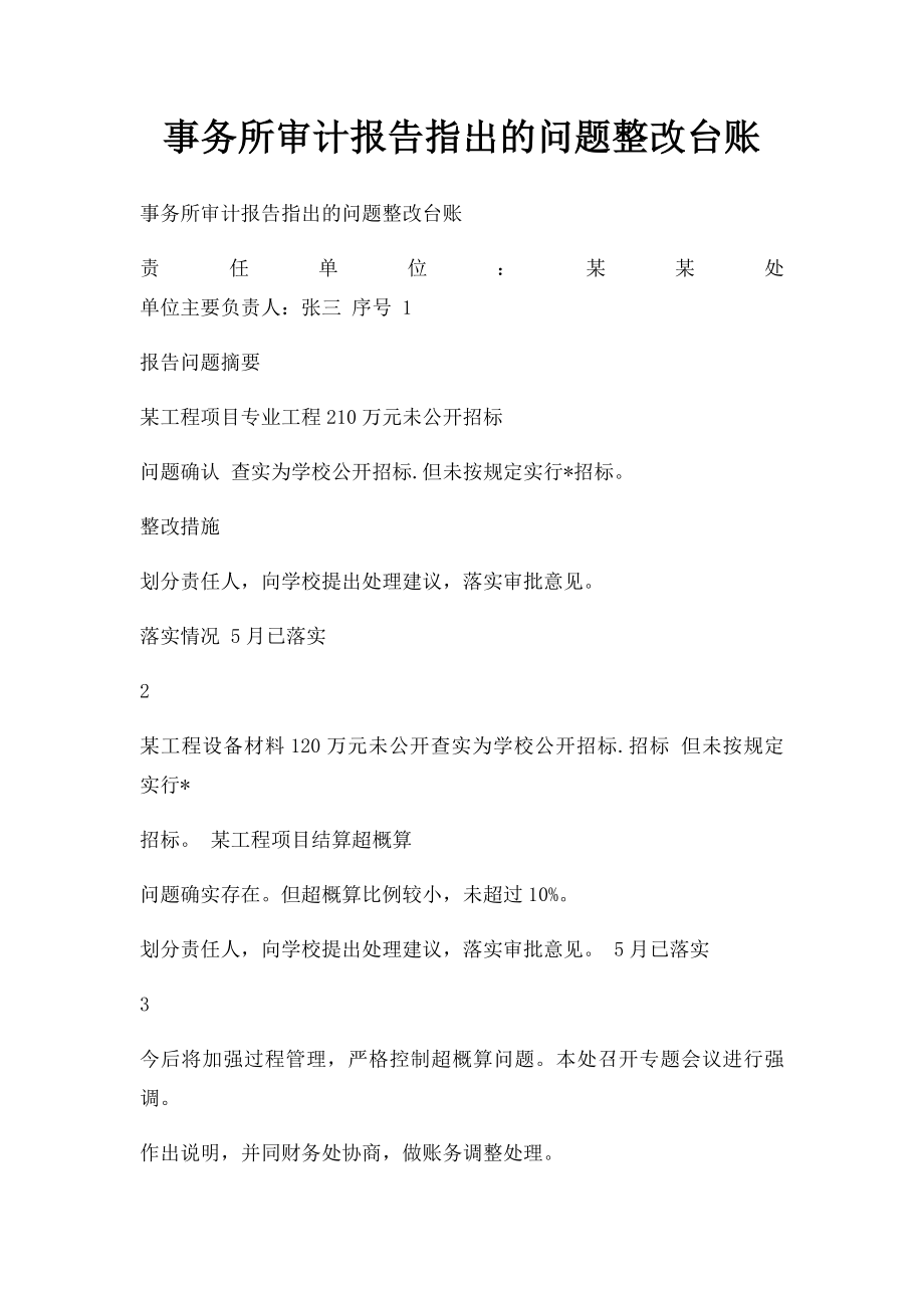 事务所审计报告指出的问题整改台账.docx_第1页