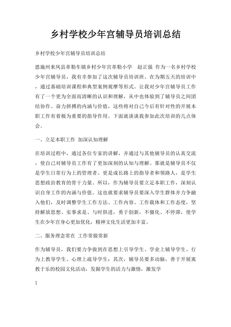 乡村学校少年宫辅导员培训总结.docx_第1页