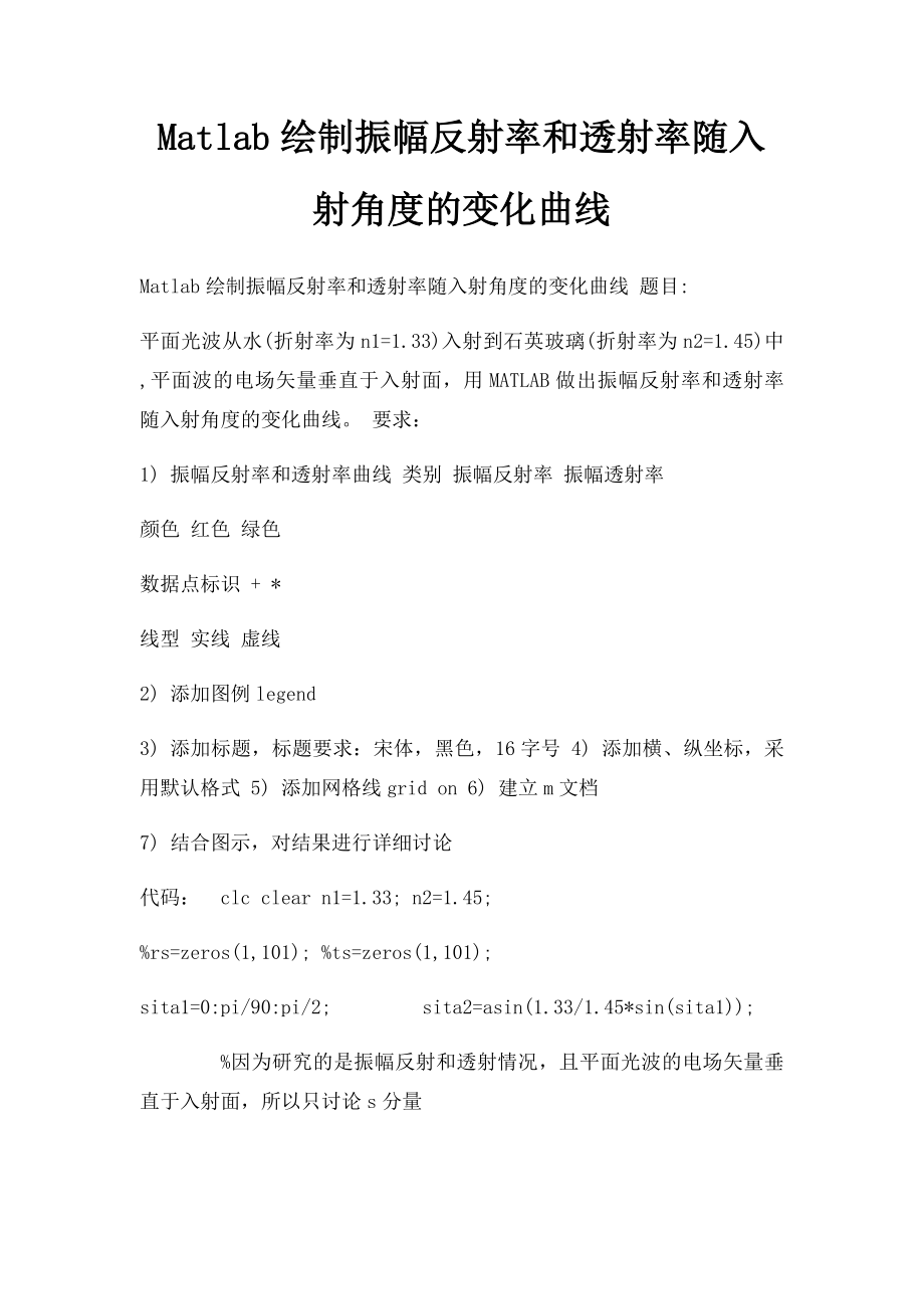 Matlab绘制振幅反射率和透射率随入射角度的变化曲线.docx_第1页