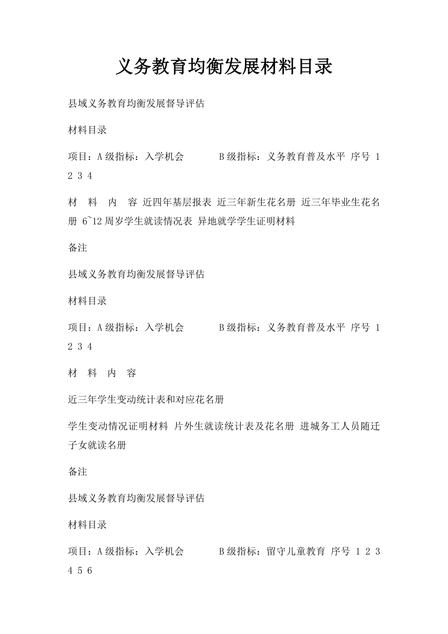 义务教育均衡发展材料目录.docx_第1页