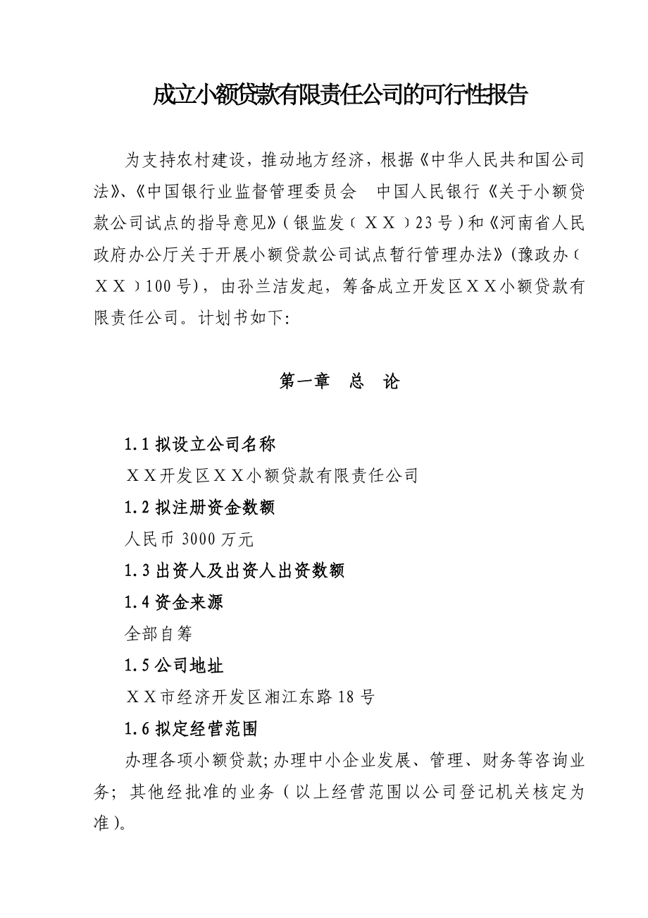 成立小额贷款有限责任公司的可行性报告.doc_第1页