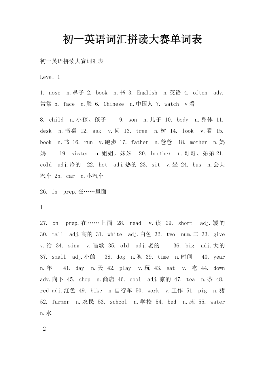 初一英语词汇拼读大赛单词表.docx_第1页