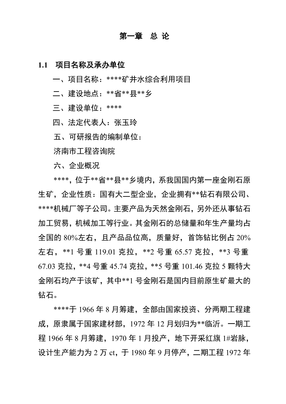 某金刚石原生矿矿井水综合利用项目可行性研究报告.doc_第3页