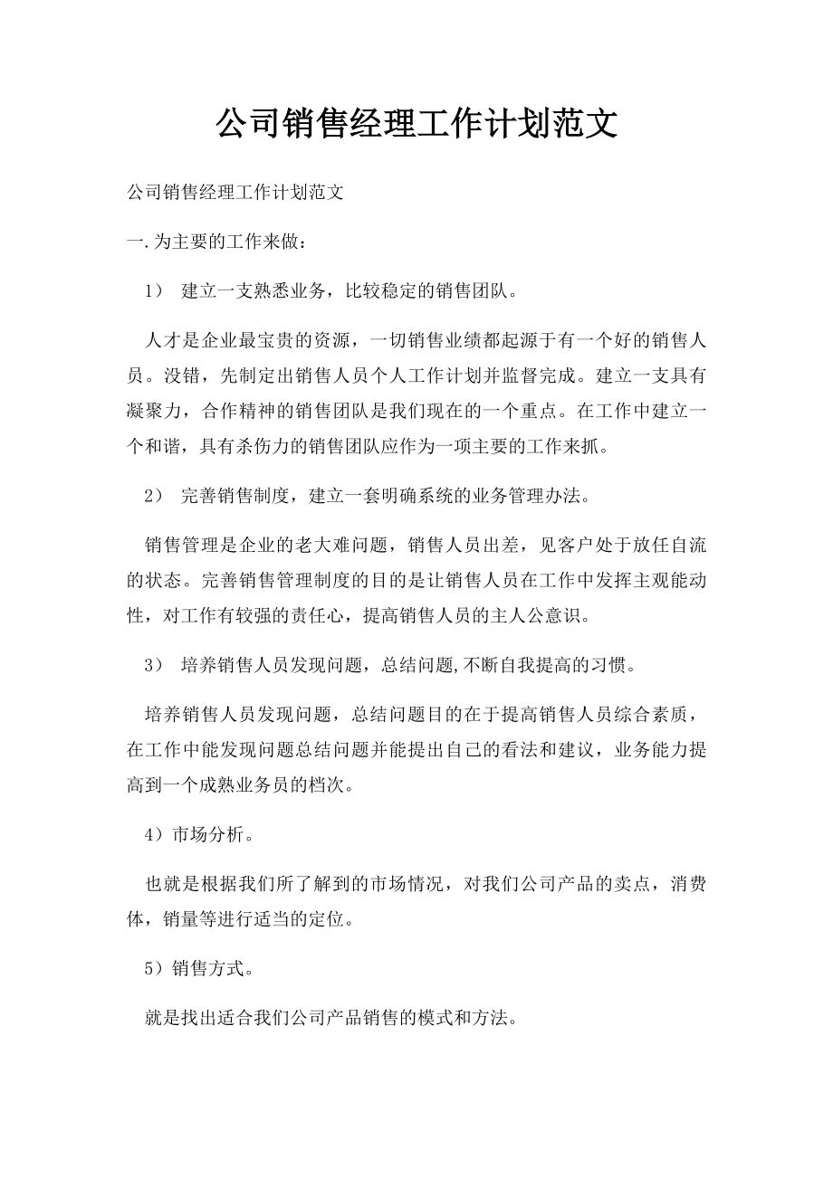 公司销售经理工作计划范文.docx_第1页