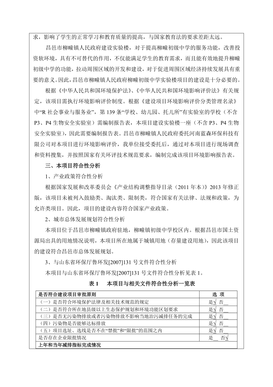 环境影响评价报告公示：柳疃镇人民政府柳疃初级中学实验楼柳疃镇人民政府柳疃镇报环评报告.doc_第3页