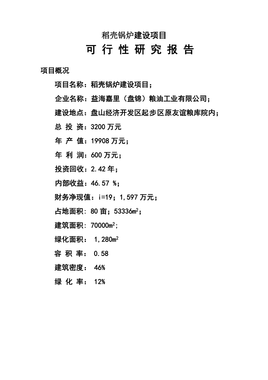 稻壳锅炉建设项目可行性研究报告.doc_第1页