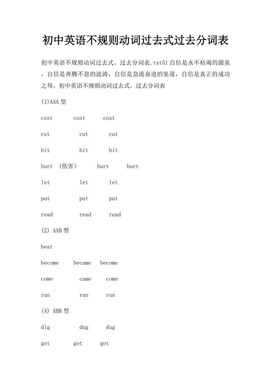 初中英语不规则动词过去式过去分词表.docx_第1页