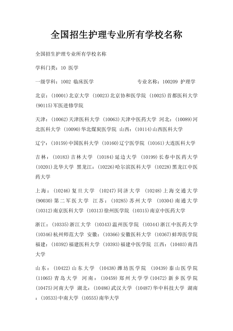 全国招生护理专业所有学校名称.docx_第1页