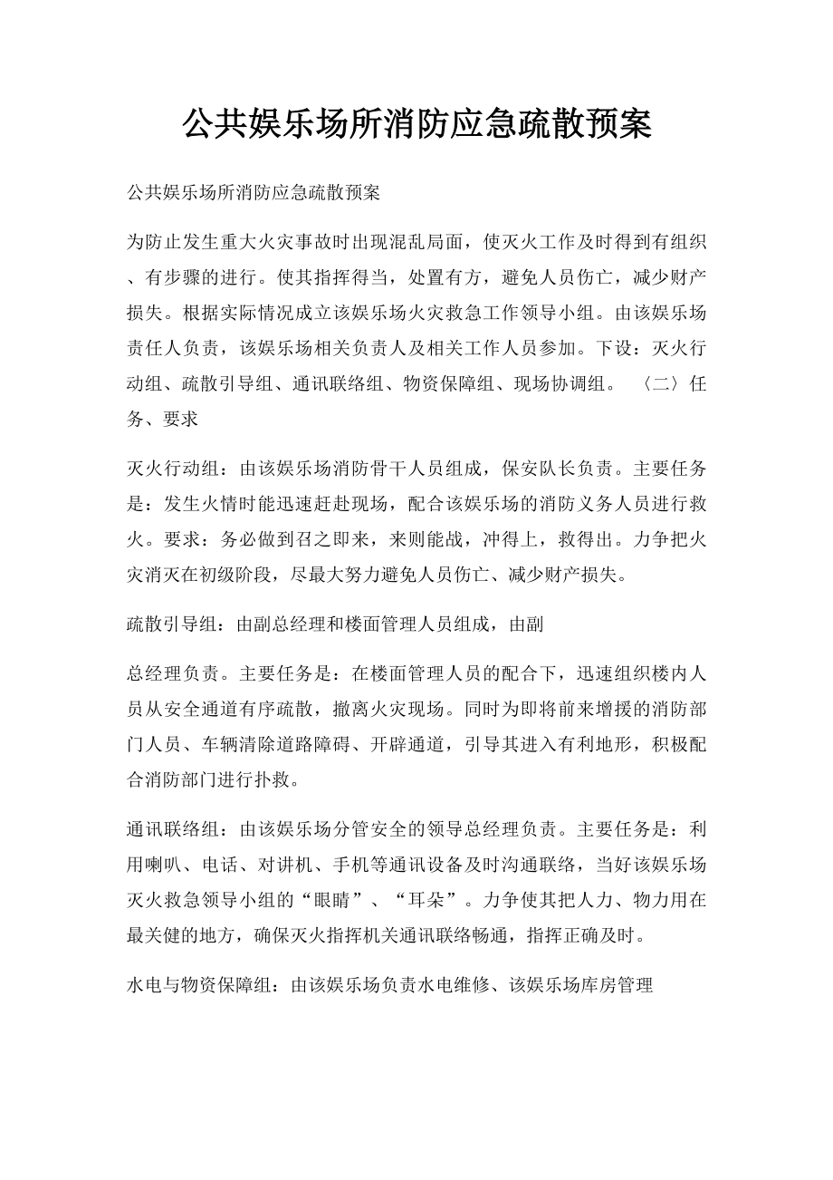 公共娱乐场所消防应急疏散预案.docx_第1页