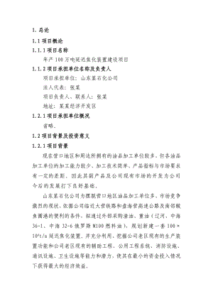 产100万吨延迟焦化装置建设项目可行性研究报告（优秀甲级资质可研报告）.doc