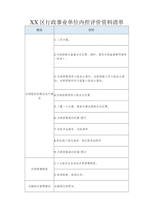 XX区行政事业单位内控评价资料清单.docx