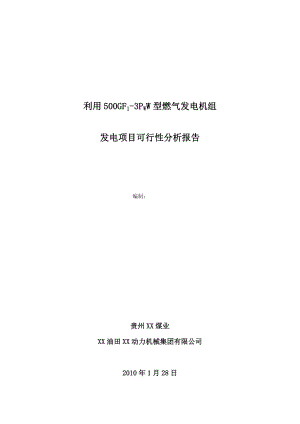 利用500GF13PwW型燃气发电机组发电项目可行性分析报告.doc