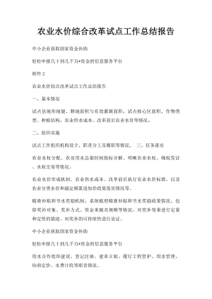 农业水价综合改革试点工作总结报告 .docx