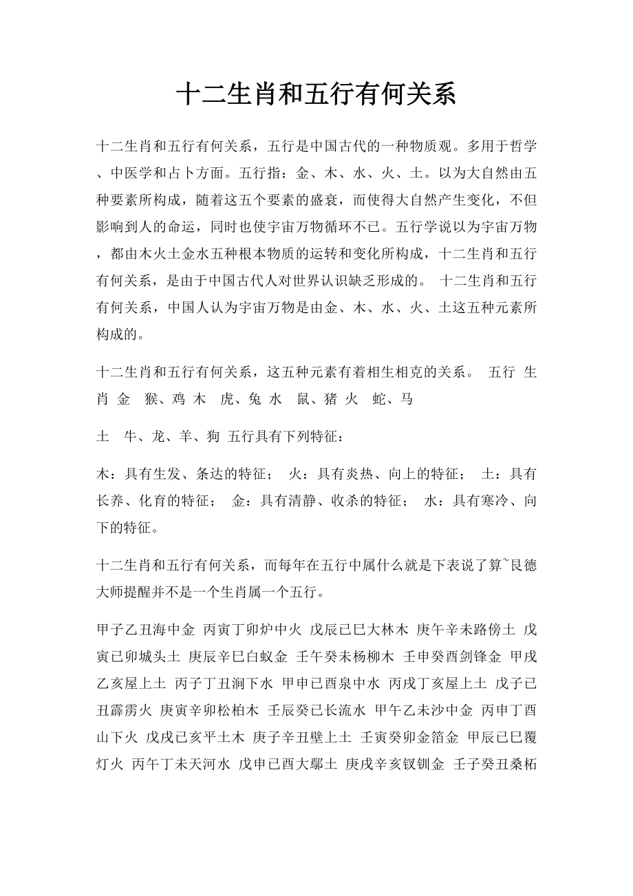 十二生肖和五行有何关系.docx_第1页