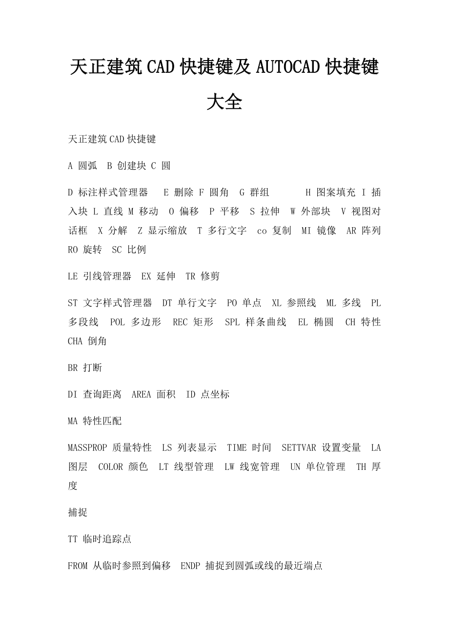 天正建筑CAD快捷键及AUTOCAD快捷键大全.docx_第1页