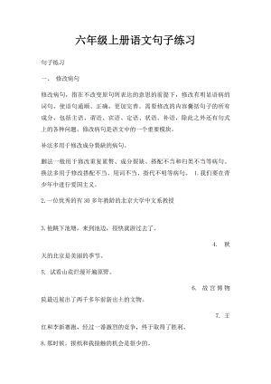 六年级上册语文句子练习.docx