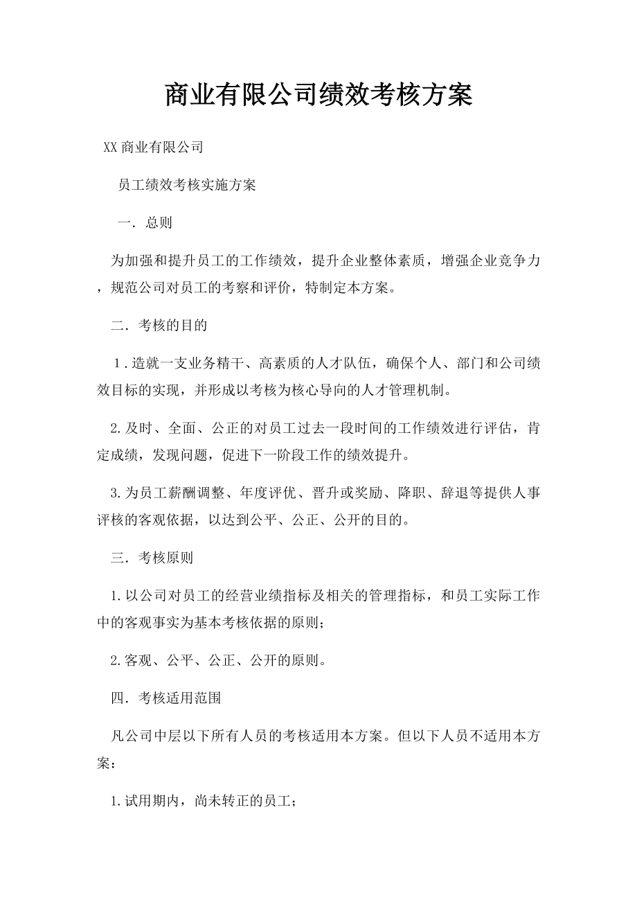 商业有限公司绩效考核方案.docx_第1页