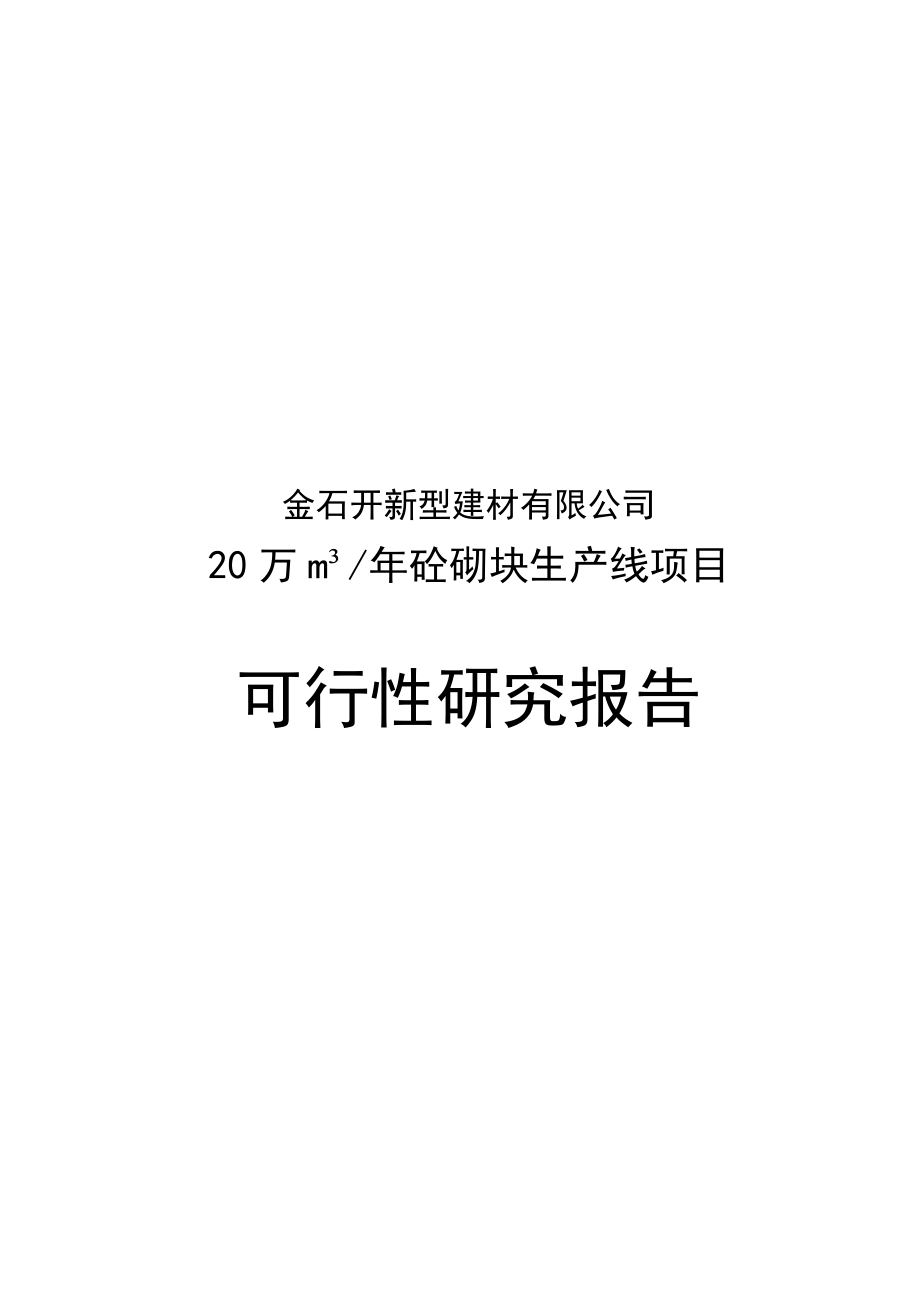 产20万立方米砼砌块生产线项目可行性研究报告.doc_第1页