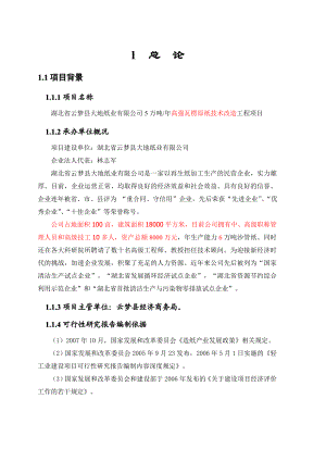 湖北省XX县XX纸业有限公司5万吨高强瓦楞原纸技术改造工程项目可行性研究报告.doc