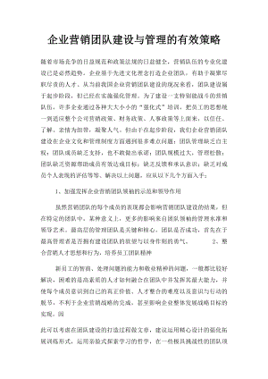 企业营销团队建设与管理的有效策略.docx