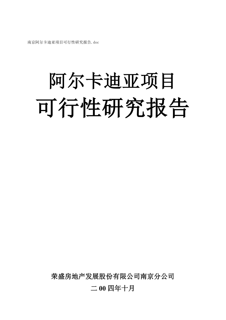 南京阿尔卡迪亚工业项目可行性研究报告.doc_第1页