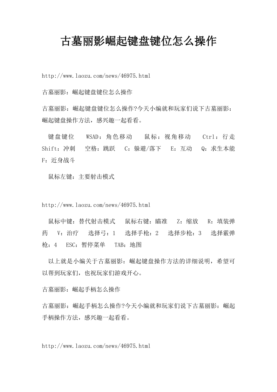 古墓丽影崛起键盘键位怎么操作.docx_第1页