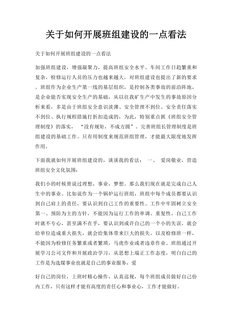 关于如何开展班组建设的一点看法.docx_第1页