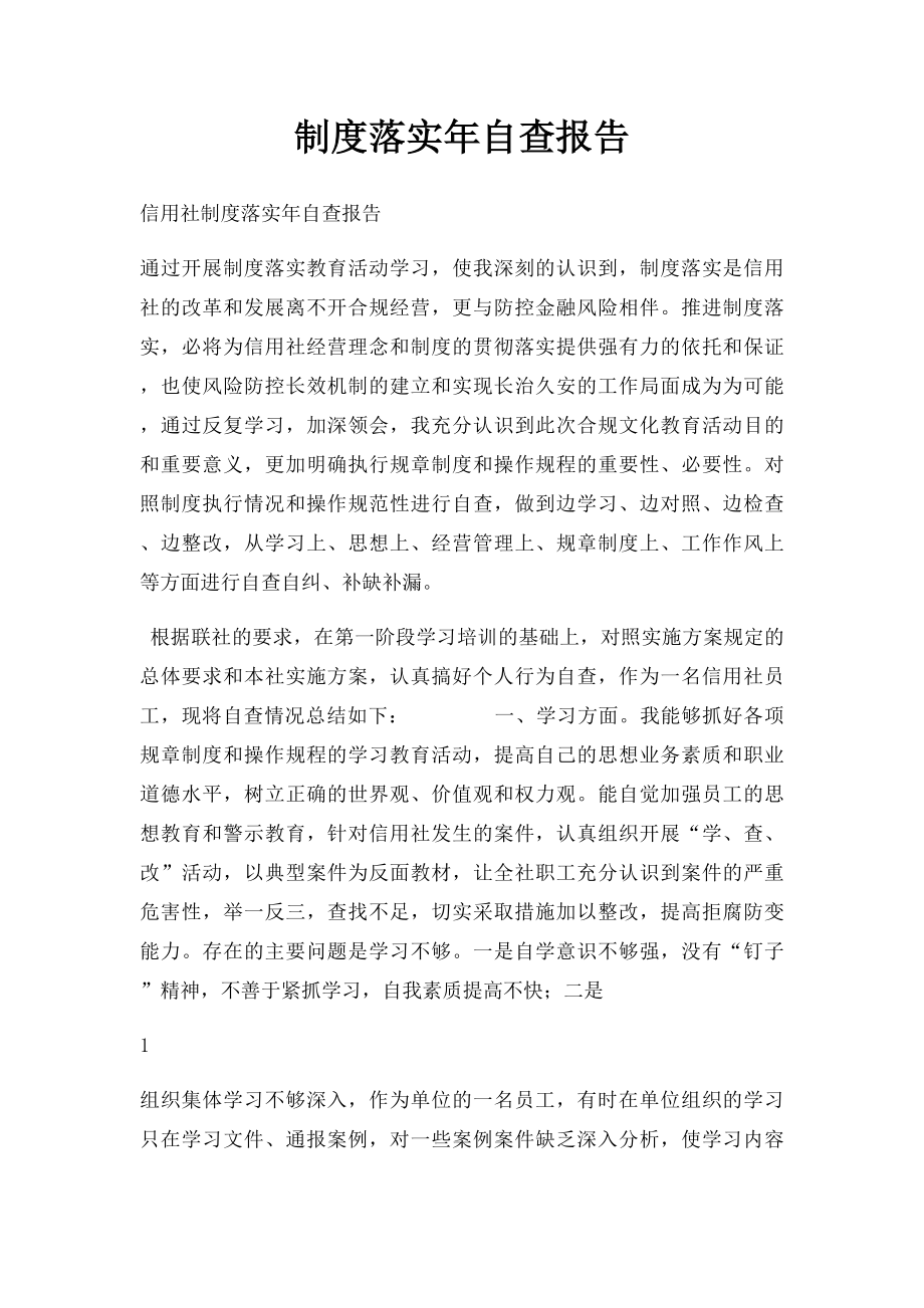 制度落实年自查报告.docx_第1页