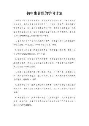 初中生暑假的学习计划.docx