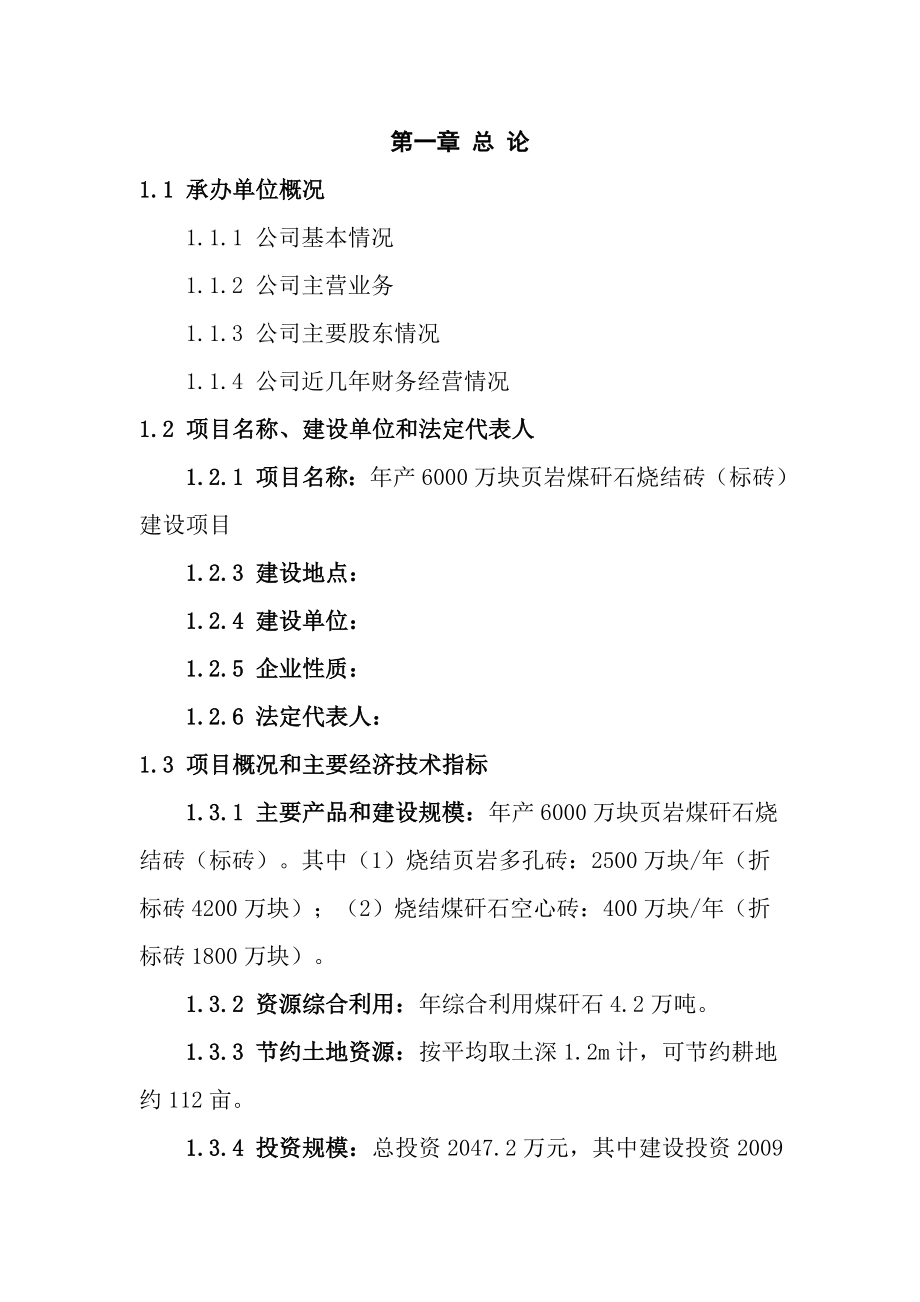 产6000万块页岩煤矸石烧结砖建设项目可行性研究报告.doc_第3页