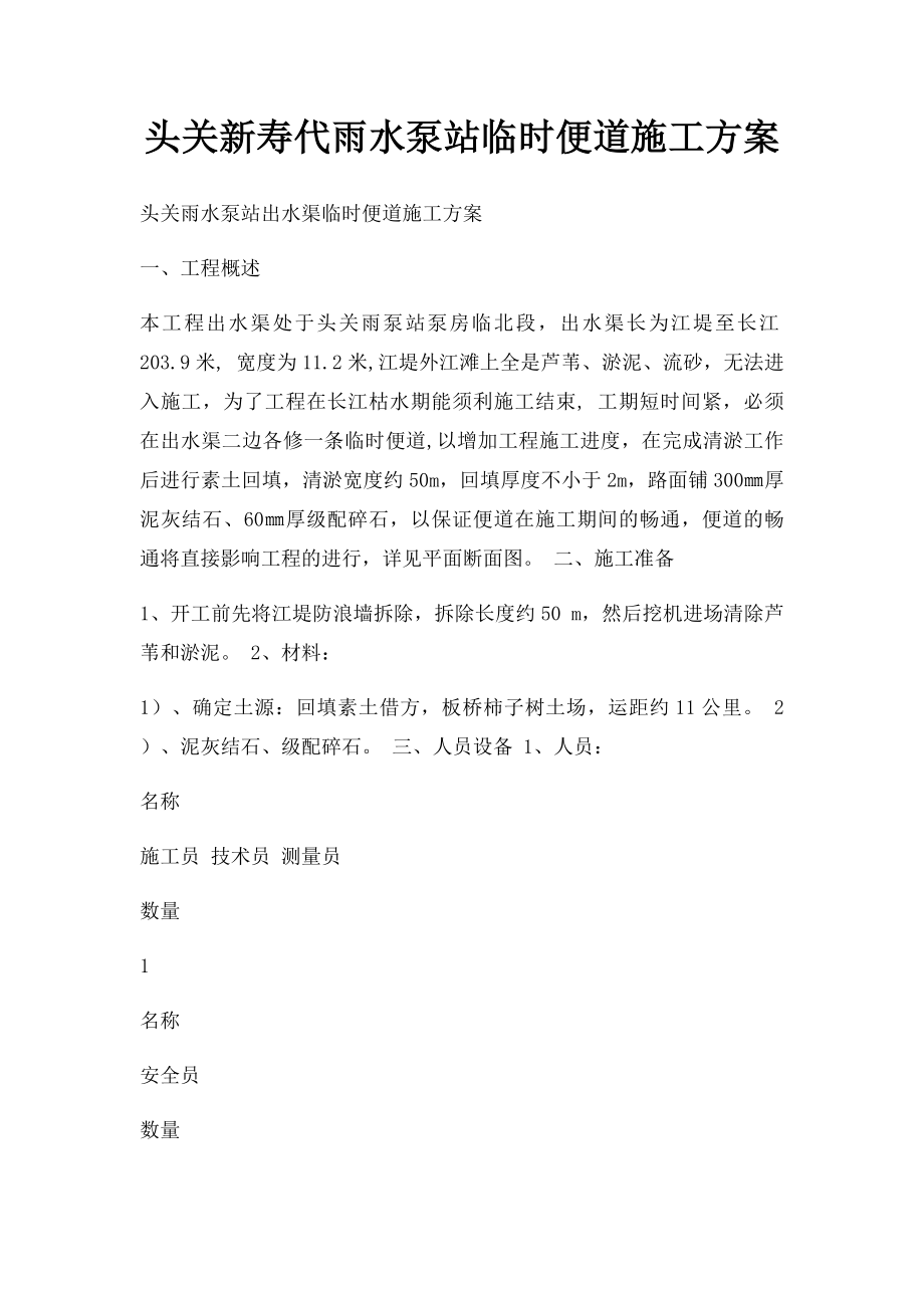 头关新寿代雨水泵站临时便道施工方案.docx_第1页