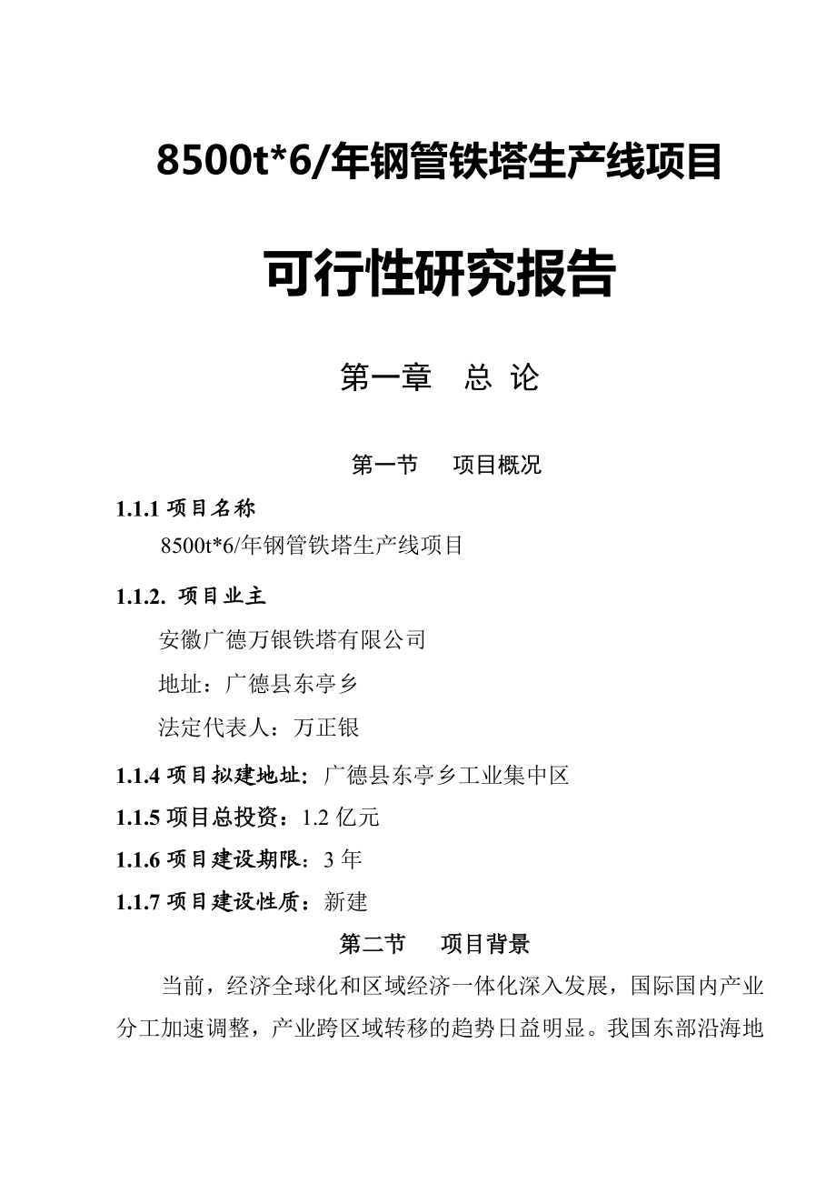 新建8500t6每钢管铁塔生产线项目可行性研究报告37770.doc_第1页