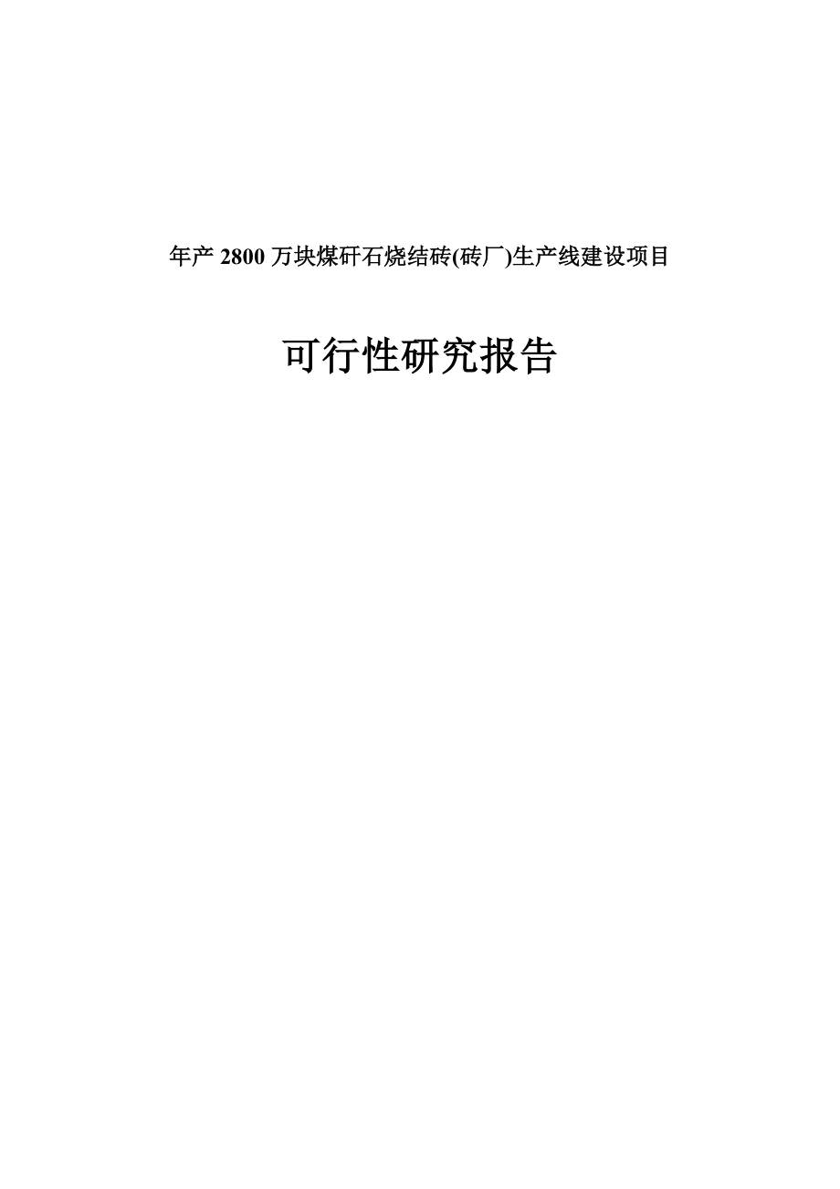 产2800万块煤矸石烧结砖(砖厂)生产线建设项目可行性研究报告.doc_第1页