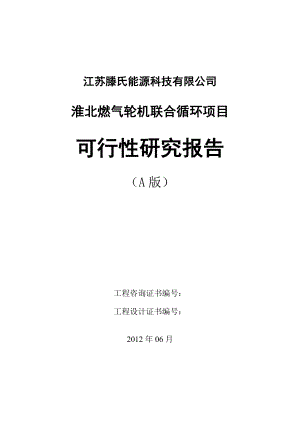 燃气轮机联合循环、热电联产项目可行性研究报告.doc