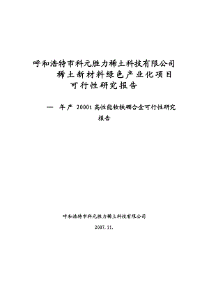 产2000t高性能钕铁硼合金可行性研究报告.doc