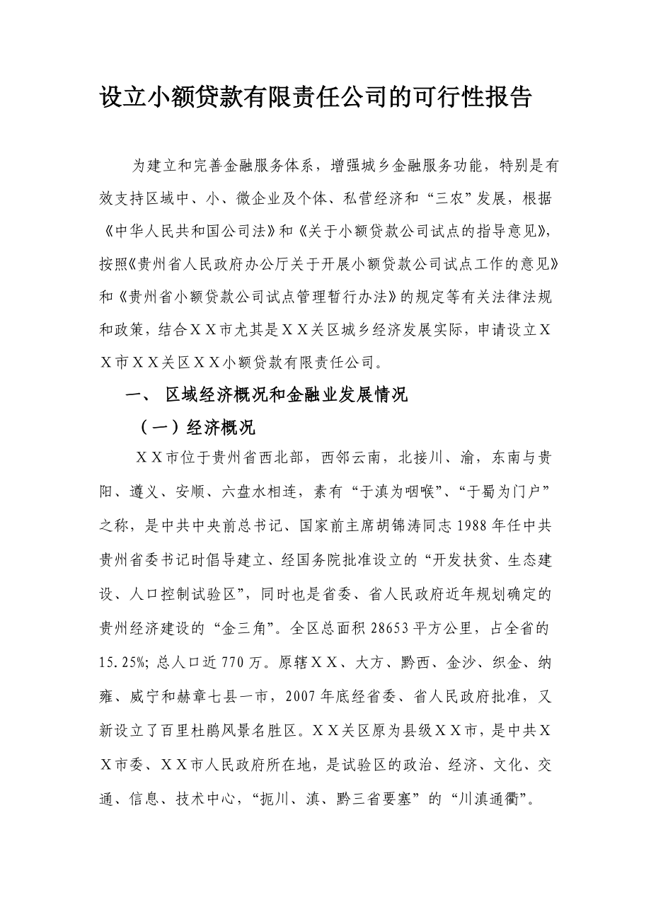 设立小额贷款有限责任公司的可行性报告.doc_第1页