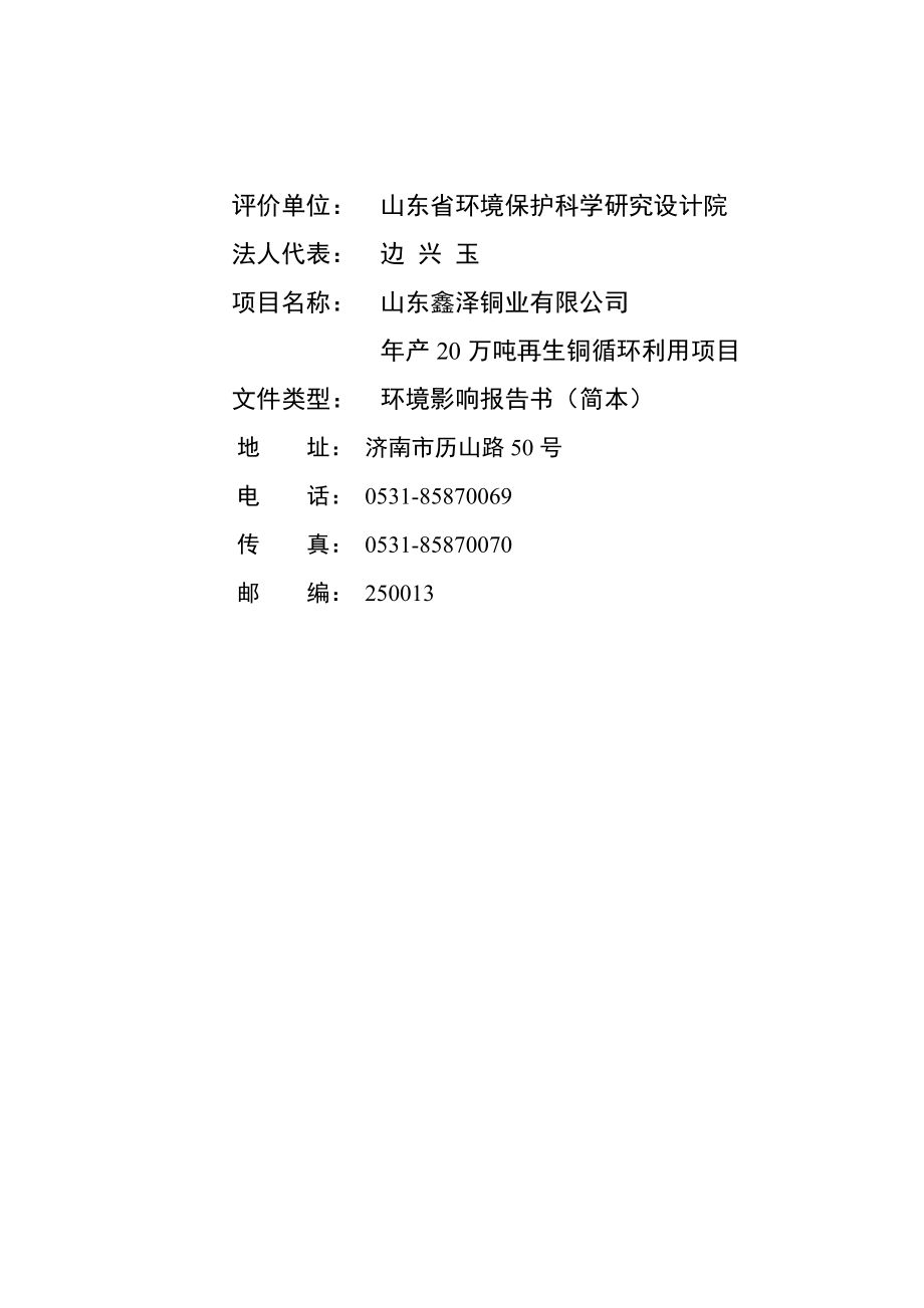 产20万吨再生铜循环利用项目环境影响评价报告书.doc_第2页