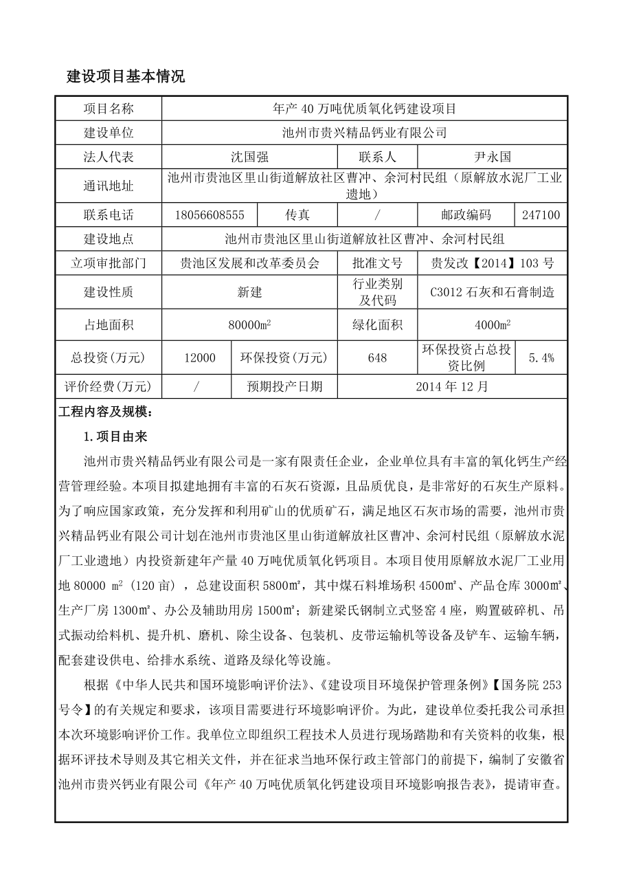 产40万吨优质氧化钙建设项目.doc_第2页