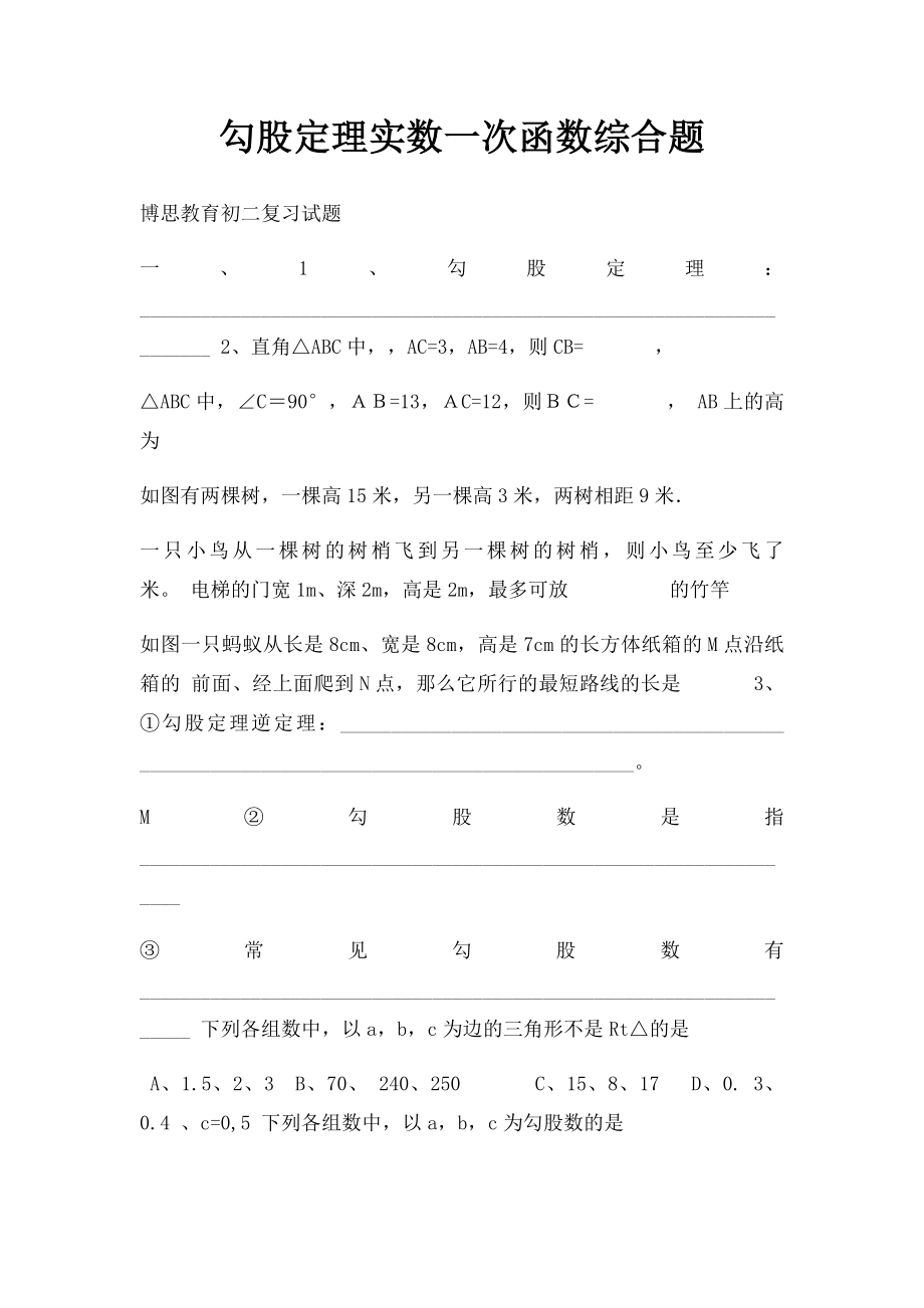 勾股定理实数一次函数综合题.docx_第1页