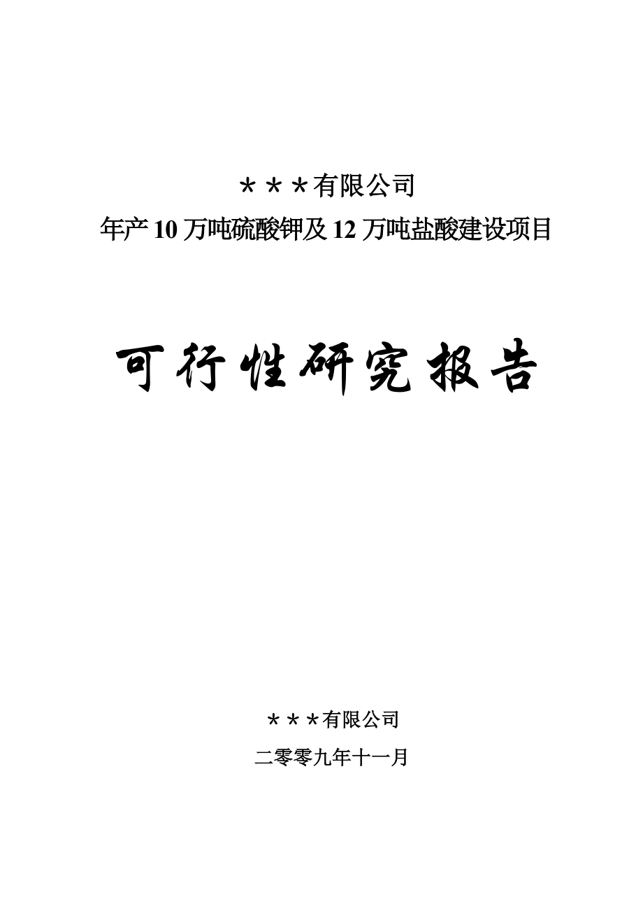 某有限公司产10万吨硫酸钾及12万吨盐酸建设项目可行性研究报告1.doc_第1页