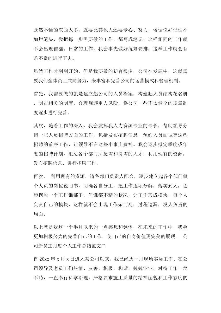 公司新员工月度个人工作总结范文.docx_第2页