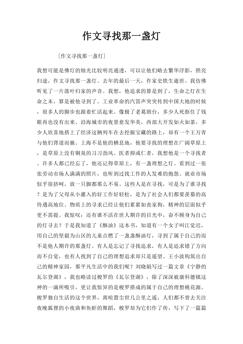 作文寻找那一盏灯.docx_第1页