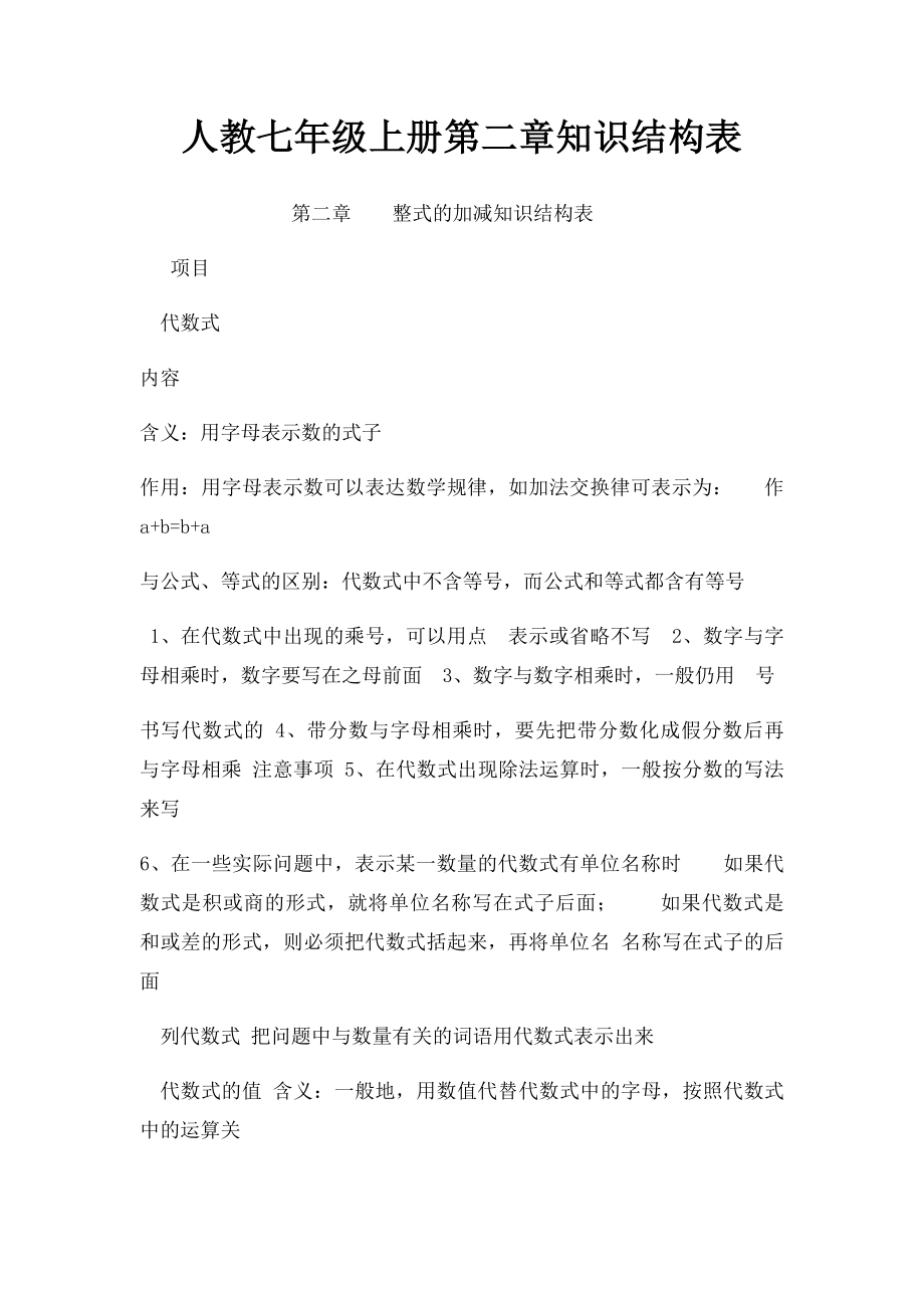 人教七年级上册第二章知识结构表.docx_第1页