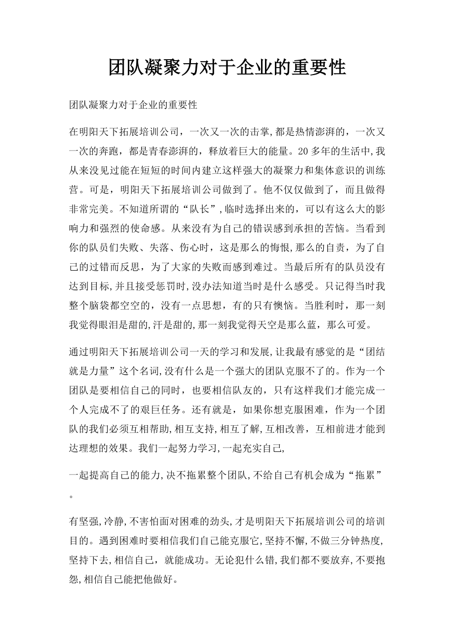 团队凝聚力对于企业的重要性.docx_第1页