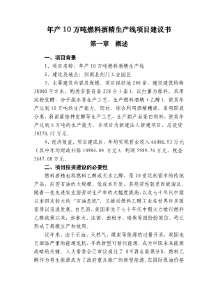 产10万吨燃料酒精生产线项目可行性研究报告.doc