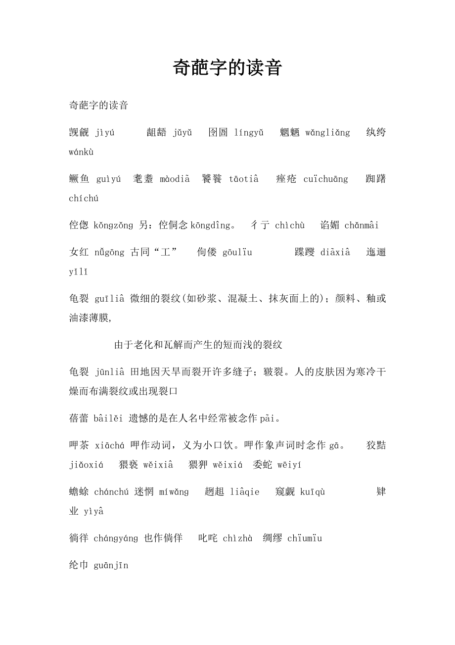 奇葩字的读音.docx_第1页